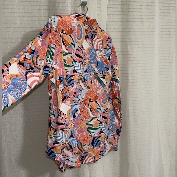 TALBOTS L Marvelous Floral Long Sleeve Modern Classic Cotton Shirt - Picture 8 of 11